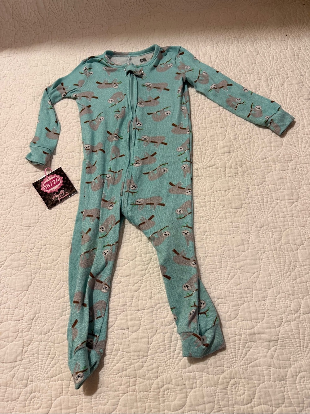 Unbranded Teal Sloth Print Footed One-Piece for Kids